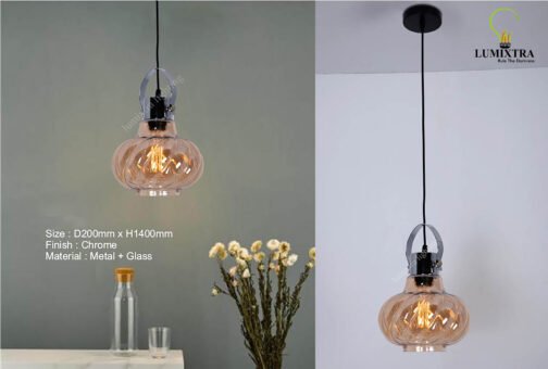 Brass Metal and Glass Hanging Light - Image 9