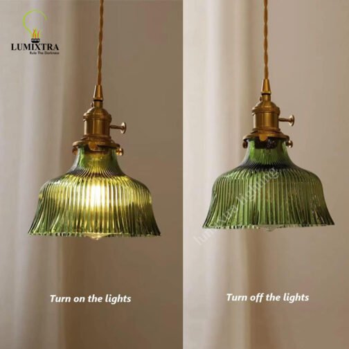 Brass Finish Vintage Glass Pendant Light Fixture Modern - Image 3