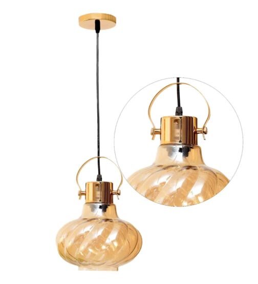 Brass Metal and Glass Hanging Light - Image 10